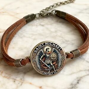 St Miguel/Michael “Protect Us” Prayer Religious Protection Angel men’s bracelet